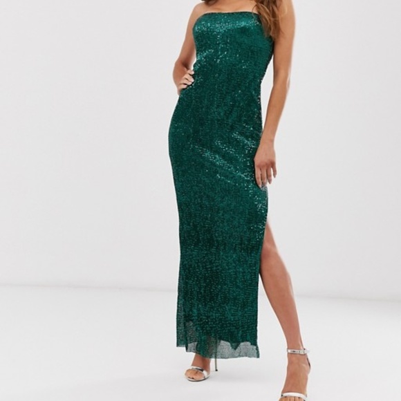 ASOS | Dresses | Club L London Plisse Sequin Split Maxi Dress Xs | Poshmark